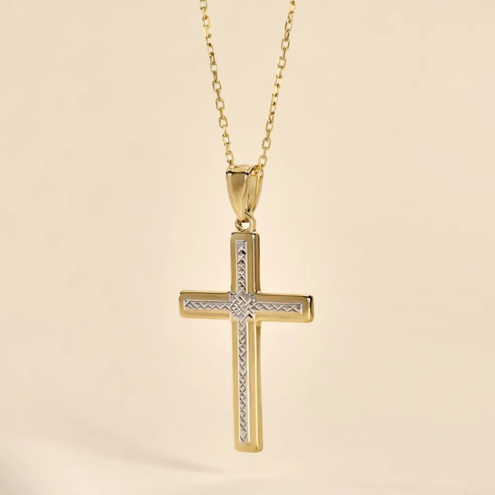 Pendentif Benny Croix Ciselee Or Bicolore