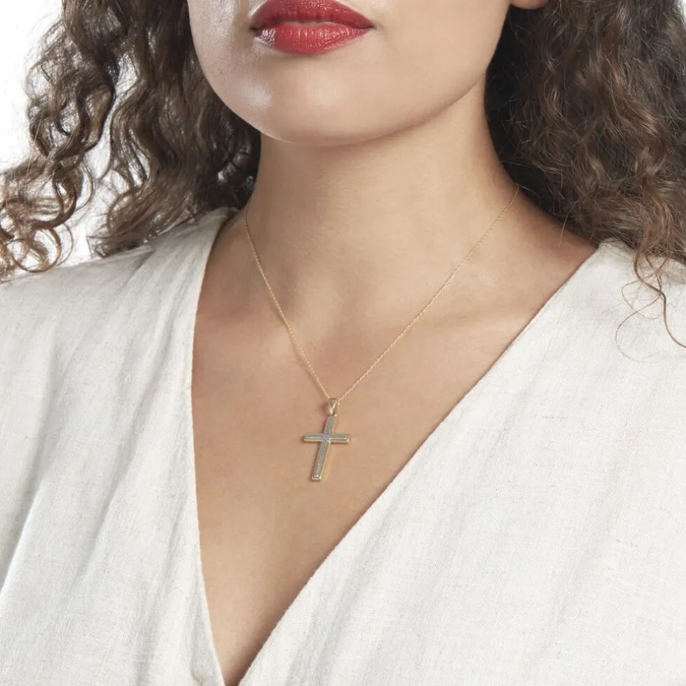 Pendentif Benny Croix Ciselee Or Bicolore