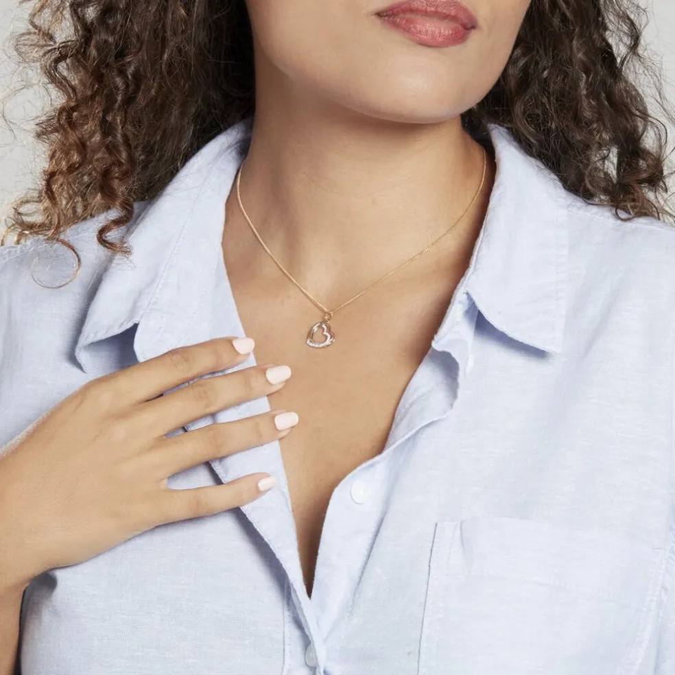 Pendentif Coeur Penche Double Or Tricolore Oxyde De Zirconium