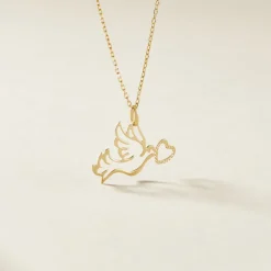 Pendentif Guecha Colombe Et Coeur Or Jaune