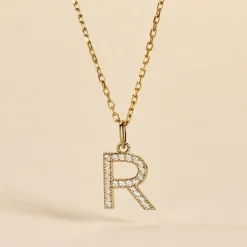 Pendentif Lettre R Or Jaune Oxyde