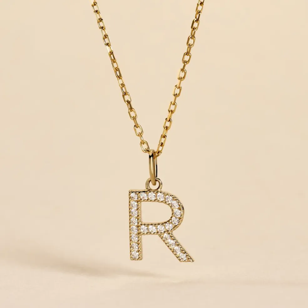 Pendentif Lettre R Or Jaune Oxyde