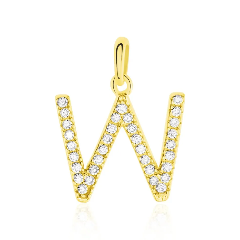 Pendentif Lettre W Or Jaune Oxyde
