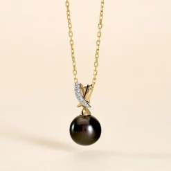 Pendentif Nilma Or Jaune Perle De Culture De Tahiti Et Diamant