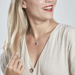 Pendentif Or Blanc Saphir Diamants