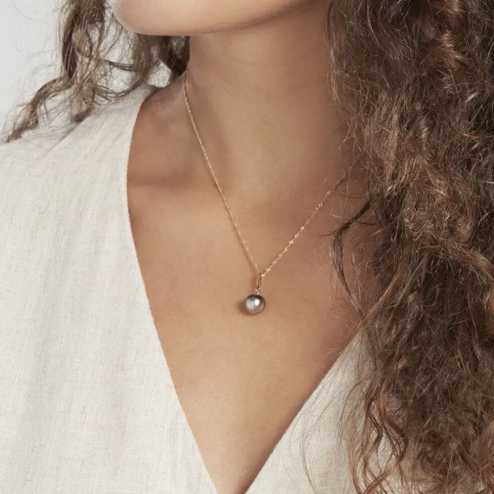 Pendentif Semi-baroque Or Jaune Perle De Culture De Tahiti