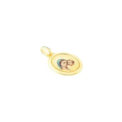 Pendentif Vierge A L'enfant Ovale Or Jaune