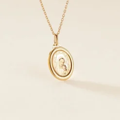 Pendentif Vierge Ovale Or Jaune