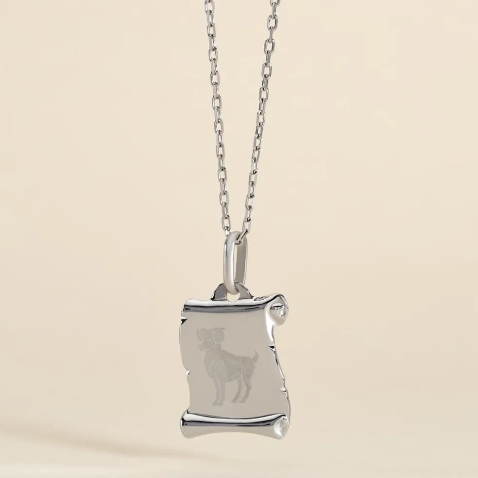 Pendentif Zodiaque Parchemin Argent Blanc