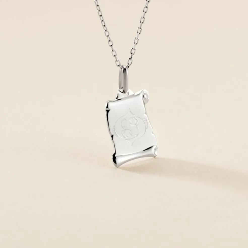 Pendentif Zodiaque Parchemin Argent Blanc