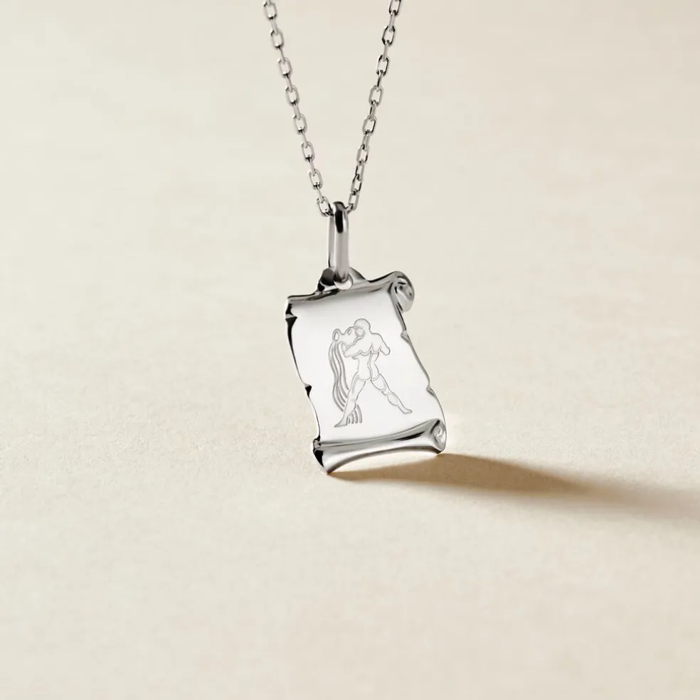 Pendentif Zodiaque Parchemin Argent Blanc
