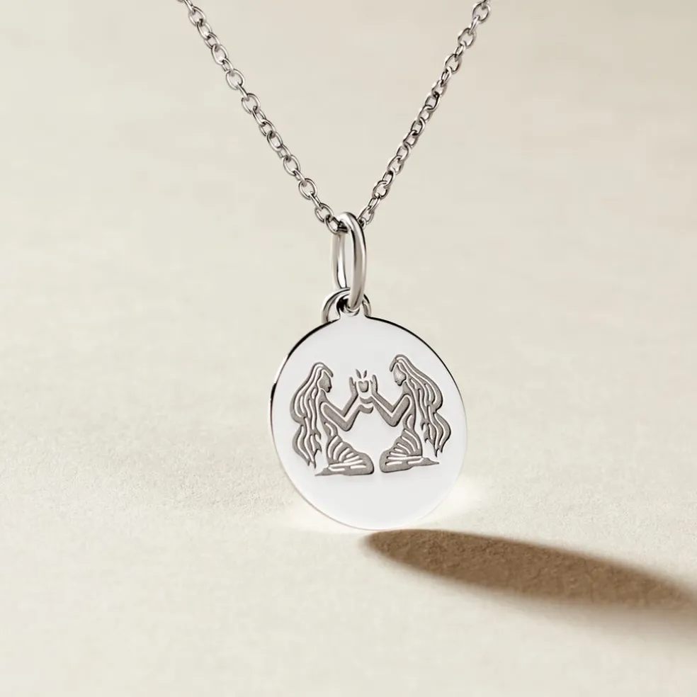Pendentif Zodiaque Rond Argent Blanc