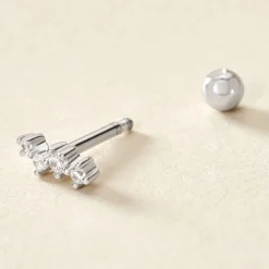 Piercing D'oreille Unitaire Roseau Argent Blanc Oxyde De Zirconium