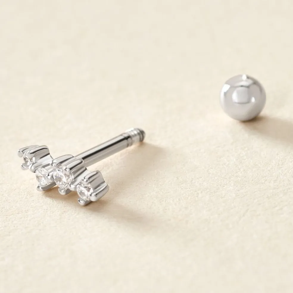 Piercing D'oreille Unitaire Roseau Argent Blanc Oxyde De Zirconium