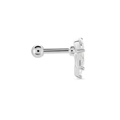 Piercing D'oreille Unitaire Fox Argent Rhodié Oxyde De Zirconium