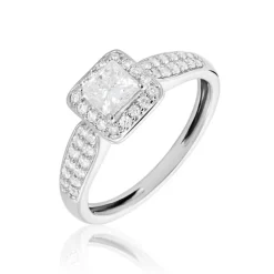 Solitaire Or Blanc Princessa Diamant Synthetique